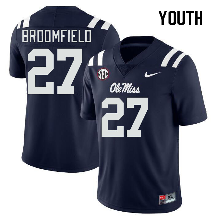 Youth #27 Pat Broomfield Ole Miss Rebels College Football Jerseys Stitched-Navy